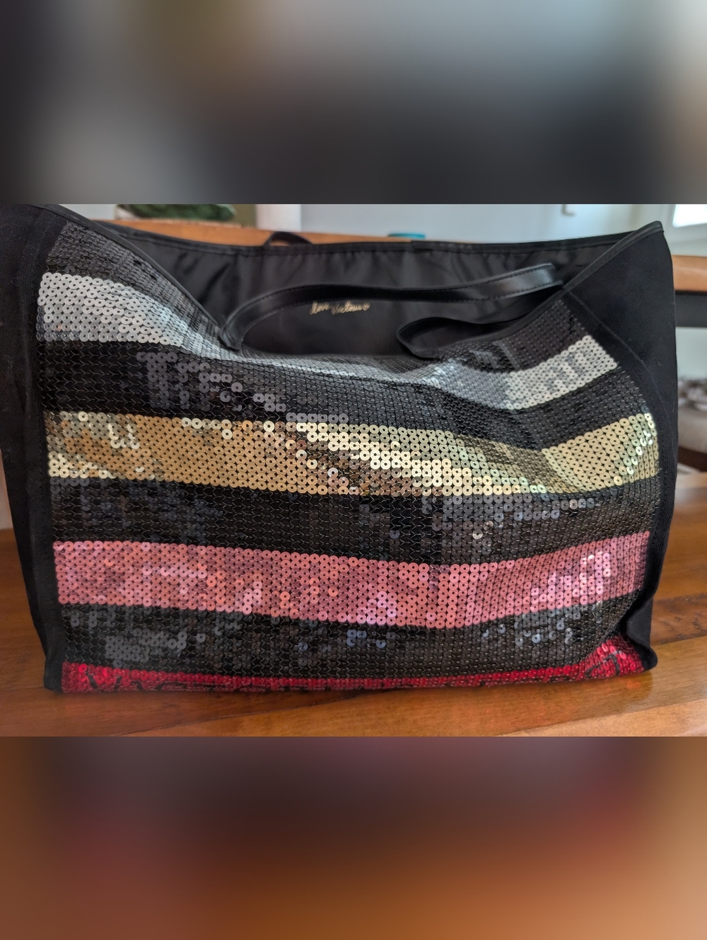 Victoria's Secret Large Sequin Stripe Tote Bag